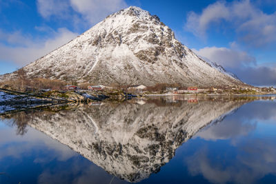 Scenic view of snowcapped mountains against sky