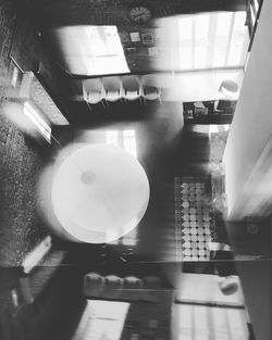 High angle view of illuminated light in building