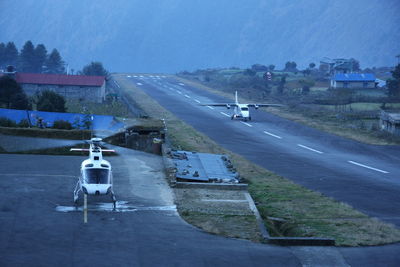 High angle view of airport runway