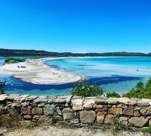 Scenic view of sea against clear blue sky