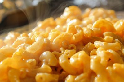 Close up of steaming macaroni and cheese 