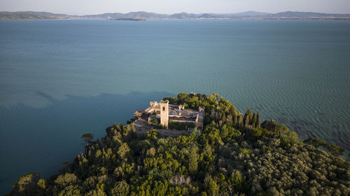 High angle view of sea against sky