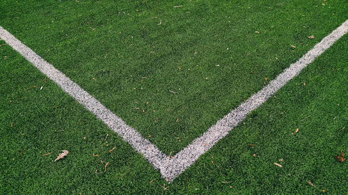 High angle view of soccer field