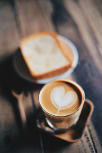 High angle view of coffee on table