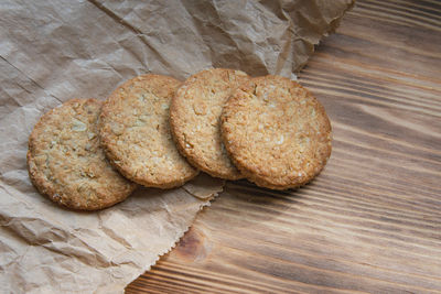 High angle view of cookies on table