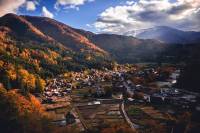 High angle view of townscape against sky