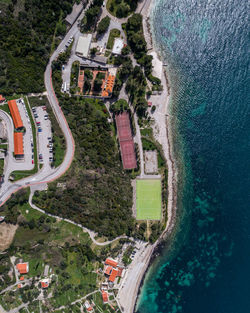 High angle view of buildings in city