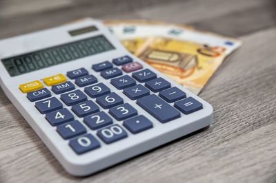 Close-up of calculator on table