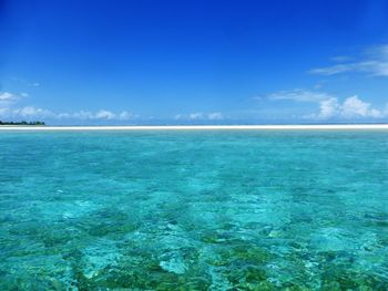 Scenic view of sea against blue sky