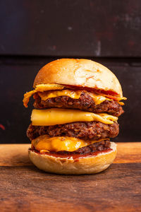 Close-up of burger on table