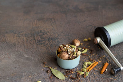 High angle view of food on table