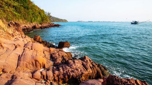 Scenic view of sea against clear sky