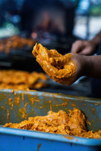 Close-up of meat on barbecue grill