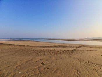 Scenic view of beach against clear sky