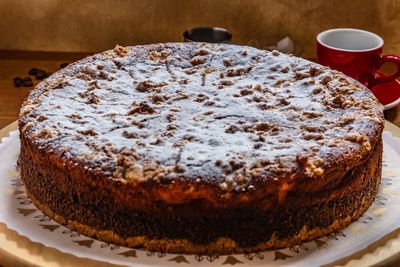Close-up of cake in plate on table