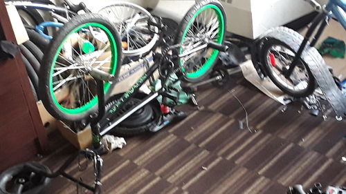 High angle view of bicycles