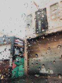 Full frame shot of wet glass window in rainy season