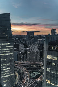 Sunset over tokyo skyline