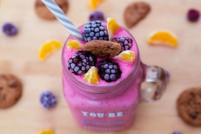 High angle view of breakfast on table