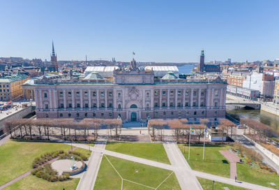 Parliament house riksdagshuset in stockholm, sweden. riksdag - building of the swedish parliament. 