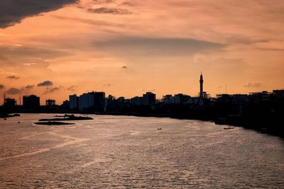 Scenic view of silhouette buildings against sky during sunset