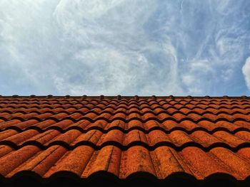 Low angle view of house roof against sky