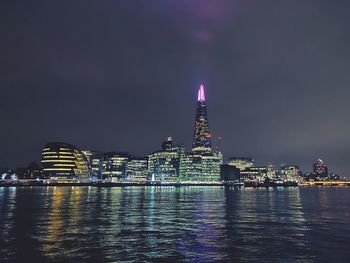 Illuminated buildings in city at night