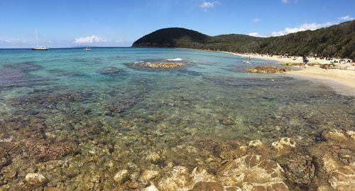Scenic view of sea against blue sky