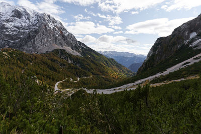 Scenic view of mountains against sky  in triglav national park slovenia