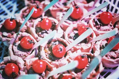 Full frame shot of chopped tomatoes
