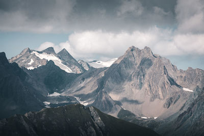 Panoramic view of snowcapped mountains against sky