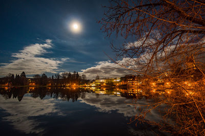 Scenic view of lake against sky at night