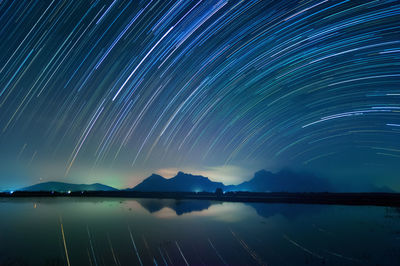 Star field against sky at night spinning star trail.