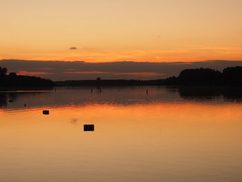 Scenic view of river against sky during sunset