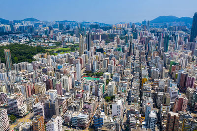 Aerial view of modern buildings in city