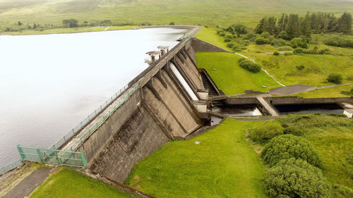 High angle view of dam on landscape