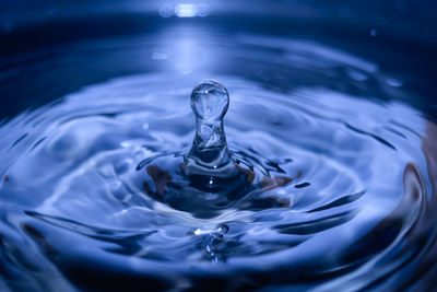 Close-up of drop falling on water