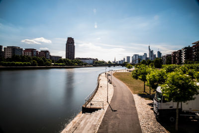 Panoramic view of river and buildings against sky