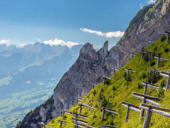 Scenic view of mountains against cloudy sky