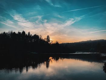 Scenic view of lake against sky during sunset