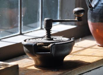 Close-up of coffee served on table