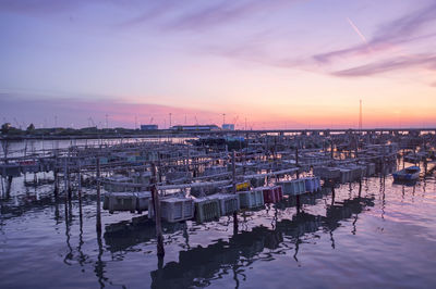 Chioggia, venice, italy, night landscape of the bay with poles for clams breeding