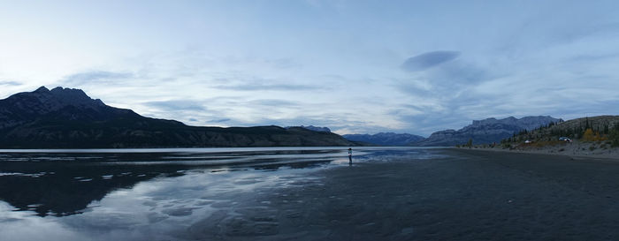 Scenic view of sea and mountains against sky