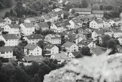 High angle view of buildings in town