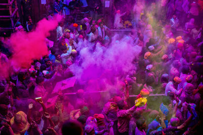 High angle view of people enjoying holi