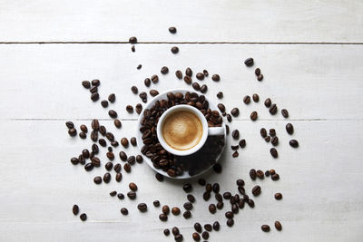 High angle view of coffee cup on table