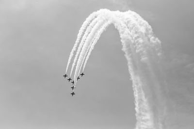 Low angle view of airplane flying against sky