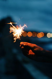 Firework display at night