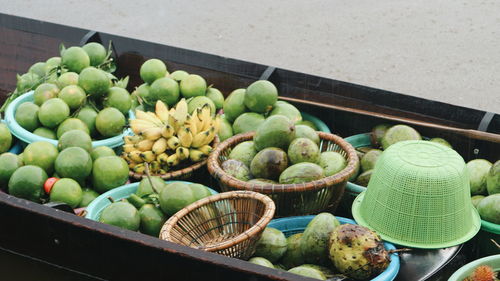 High angle view of fruits for sale in crate