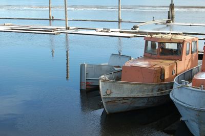 Boat moored on sea